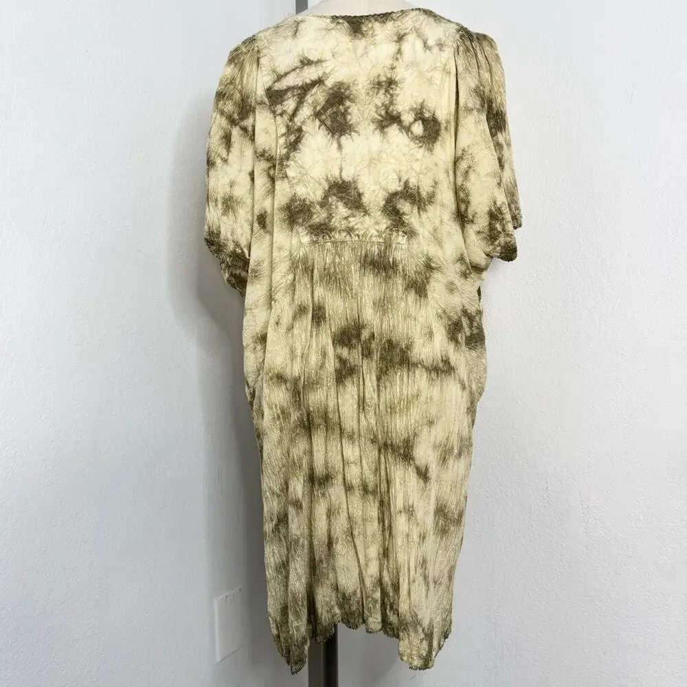 Boho Tie-Dye Embroidered Kaftan Green Fairy  Jain’s Made in India Free Size
